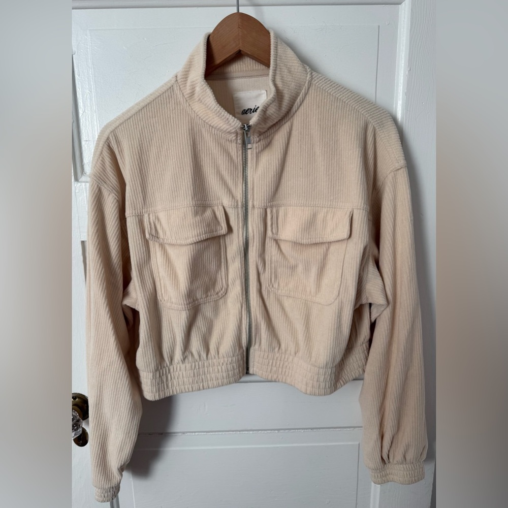 Aerie Grooveon Velour Fill Zip Soft Oat M - Picture 4 of 9